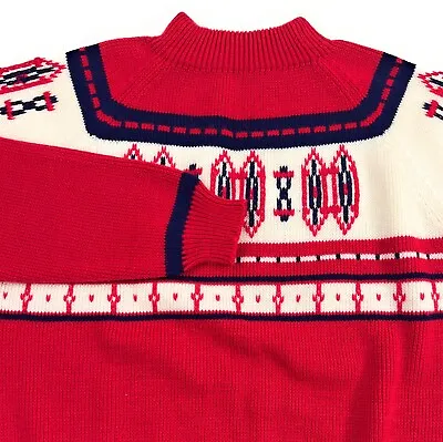Vintage JCPenney Men's Acrylic Ski Nordic Long Sleeve Fair Isle Red Sweater XL • $21.90