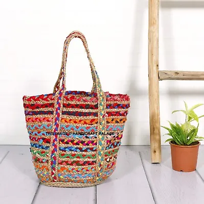 Indian Braided Jute Cotton Shoulder Bag Bohemian Handmade Women Hand Bag Large • $37.39