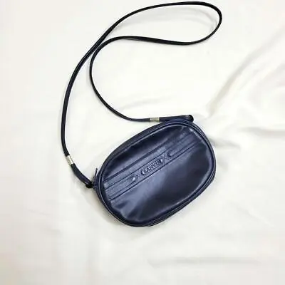 LANVIN Ladies Woman's Shoulder Bag Poach Vintage Leather Navy Maid In France • £97.53