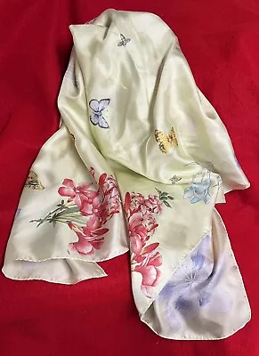 Vintage ECHO 100% Silk Ivory Floral Ladybug Butterfly Bee Square Scarf 36 X 36 • $24.95