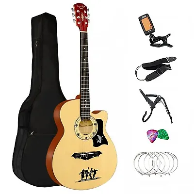 Classic Acoustic Guitar 6 String Pack Boys Girls Music Guitar 4/4 Size 38  • £32.45