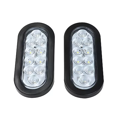 2pcs 6  Oval White 10 LED Trailer Truck Reverse Backup Tail Light W/Grommet Plug • $17.79