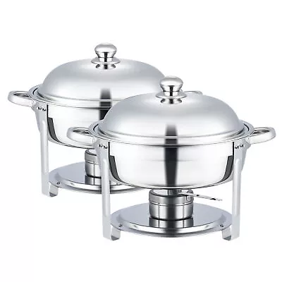 £54.99 • Buy 2pcs Round Chafing Dish Buffet Set W/ 5L Food Pans Bain Maries Lids Fuel Holders