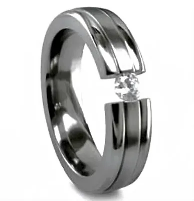 TITANIUM Highly Polished TENSION RING With 3mm ROUND CZ Size 11 - In Gift Box • $16.52