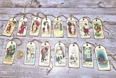 15~Christmas~Vintage~Farmhouse~Ephemera~Linen Cardstock~Gift~Hang~Tags • $11.50