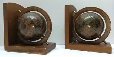 Vintage Old World Rotating Latin Globe Pair Of Wooden Bookends • $15