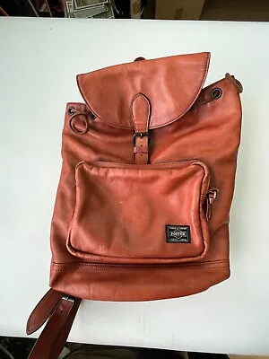 $199 • Buy PORTER All Leather Backpack Porter Yoshida Bag Men S Brown  Made In  Japan