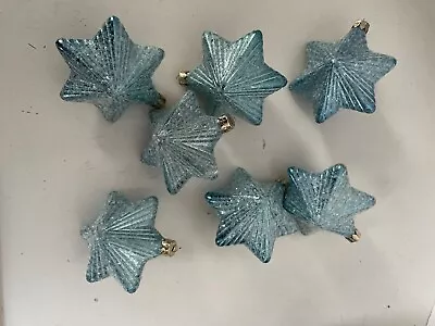 SET Of 7 Martha Stewart Blue Star Christmas Ornaments Sugar Frosted Glitter Shat • $13
