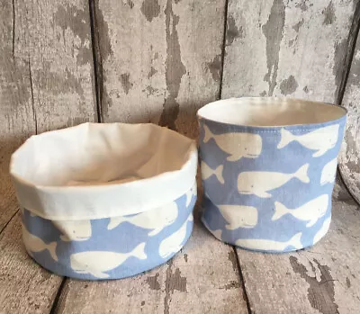 Handmade Baby Nursery Fabric Storage Tub Nappy Basket - Whales On Baby Blue Boy • £8