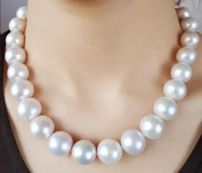 20  AAAA 14mm Real Natural South Sea White Round Edison Pearl Necklace 14K Gold • $298