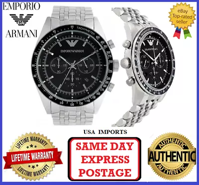 Emporio Armani AR5988 Sportivo Tazio Silver And Black Mens Chrono Wrist Watch • $249.99