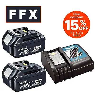 Genuine Makita 2 X BL1840 4.0Ah Li-Ion Battery With Star And DC18RC Charger • £136.38