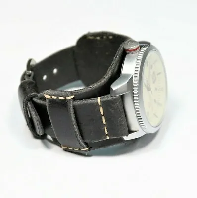 Bund Band Distressed Leather Cuff Watch Band Military Steampunk Strap Black Men • $54