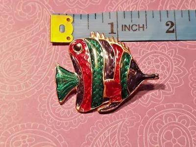 Vintage Tropical Fish Pin Brooch Enamel On Stamped Goldtone ~ Ships FREE • $12.99