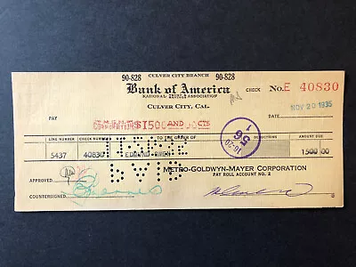 Edmund Gwenn Original MGM Paycheck From 1935 For $1500 Signed By Eddie Mannix • $75