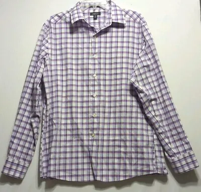 Claiborne Mens Long Sleeve Button Up Purple And White Plaid Size Medium (16) • $14