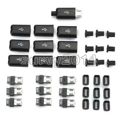 10PCS DIY Micro USB Male Plug Connectors Kit W/ Covers Black • $1.55