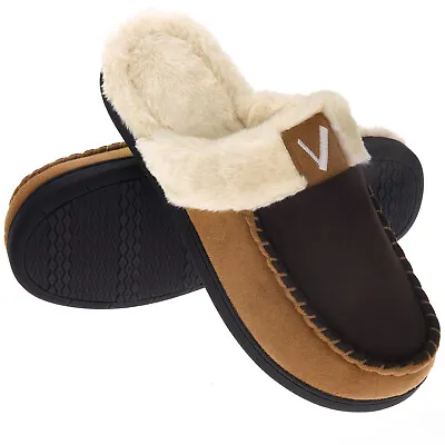 Men Scuff Memory Foam Slippers Moccasin Bedroom Plush Fleece Slip On House Shoes • $22.09