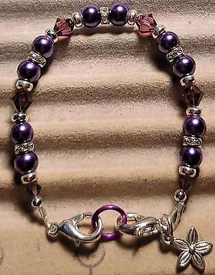 Purple Swarovski Elements Pearl & Crystal Medical Alert ID Replacement Nice! • $12