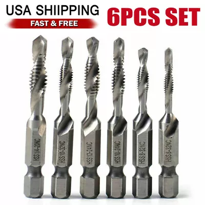 6pcs HSS 1/4  Hex Shank SAE Drill Tap Combination Bit Set Deburr Countersink Bit • $9.98