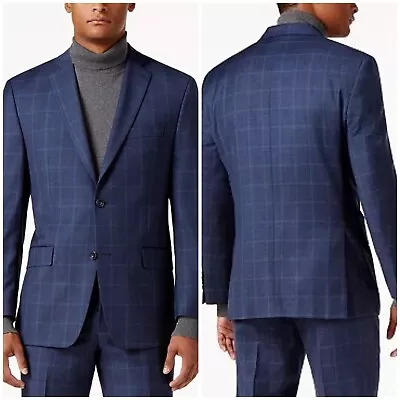 Michael Kors Men's Classic-Fit New Blue Blazer Windowpane Sport Coat Jacket 44R • $59.99