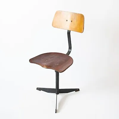 Vintage Industrial Swivel Chair Retro Wood And Metal Workshop Adjustable Chair • $225