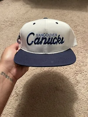 Vintage 90s Sports Specialties Double Script Vancouver Canucks Snapback Hat NHL • $97.77