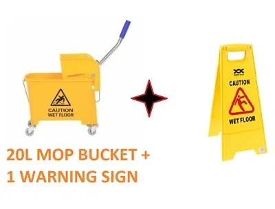 Professional Cleaning Set 20L Yellow Kentucky Mop Bucket + Free Wet Sign • £14.95