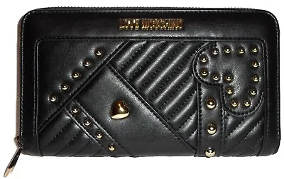 LOVE MOSCHINO Black Studded Zip-Around Clutch Wallet NWT • $45