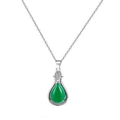 Green Jade Gemstone Handmade 925 Sterling Silver Agate Jewelry Pendant Ornaments • £4.59