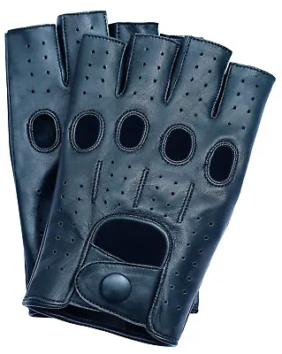 Riparo Men's Fingerless Half Finger Leather Driving Motorcycle Gloves - Black • $44.97