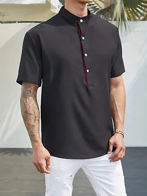 Men Half Button Shirt Short Sleeve UK Size XXXL (3XL-50) Red/Black Extended Size • £12.50