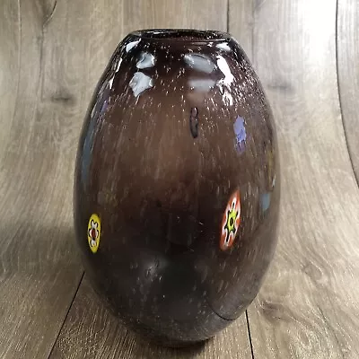 Margie's Garden Purple Hand Blown Millefiori Glass Artisan Vase 9” • $20