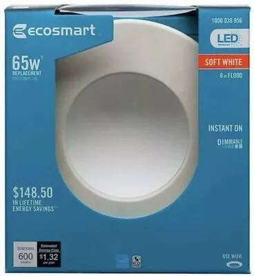 EcoSmart 65W Equiv Soft White Dimmable LED Downlight 6 Inch Flood • $14.99