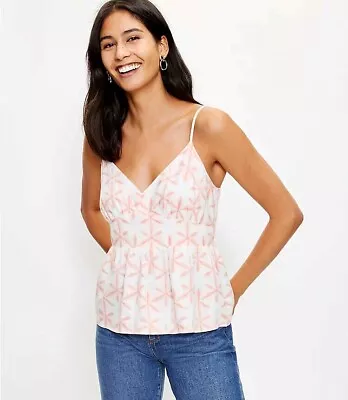 NEW Loft XL Women's Cream Coral Pink Star Print Tie Dye Peplum Cami Tank Top  • $18.19