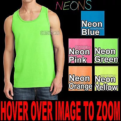 Mens Solid Tank Top Preshrunk Cotton Blend NEONS  S M L XL 2XL 3XL 4XL NEW • $11.95