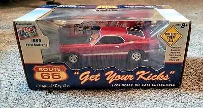 Route 66 1969 Ford Mustang Red W/ Black Interior W/ Historic Postcard 1:24 MIB • $55