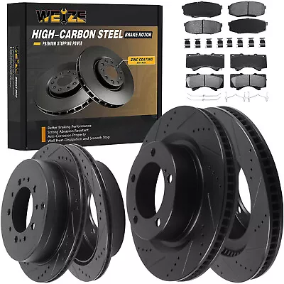 Front Rear HIGH CARBON Steel Brake Rotors + Pads For Toyota Tundra Sequoia LX570 • $297.49