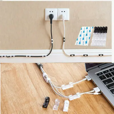 20Pcs Self Adhesive Cable Clips Wire Straps Cord Organizer Desk Management UK • £2.95