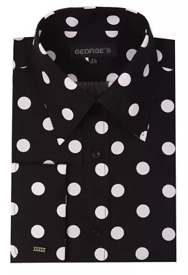 Men's 100% Cotton Polka Dot Design Dress Shirt Black/White White/Navy Size 15~20 • $20.85