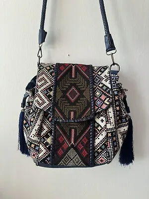 BOHO Vieta Woven Tapestry Shoulder Bag Southwest Geometric Tassels Slouchy • $40.75