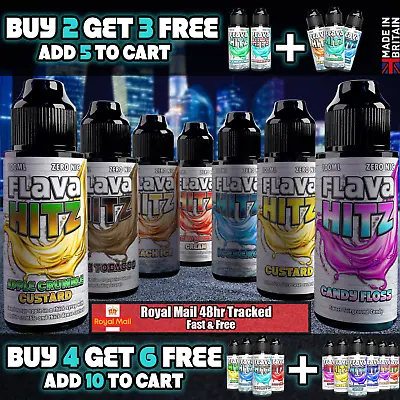 E Liquid 100ml Premium | FLAVA HITZ | High VG | Vape Juice - 0mg - No Nicotine • £9.98
