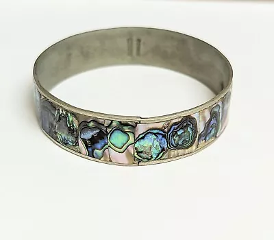 Signed Alpaca Mexico Abalone Mother Of Pearl Bangle Bracelet • $20