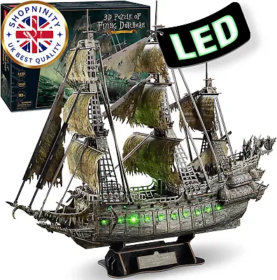 Cubicfun LED Flying Dutchman Ship Model Kit - 360 Pieces 3D Jigsaw Adult Puzzles • £53.47
