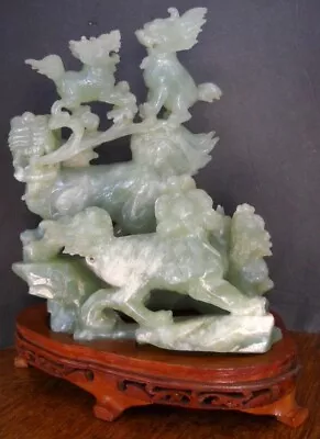 Vintage Large Carved Jade Foo Dogs Statue • $1000