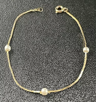 Vintage 7” Cultured Pearl Gold Tone Metal Chain Bracelet 7” • $4.99