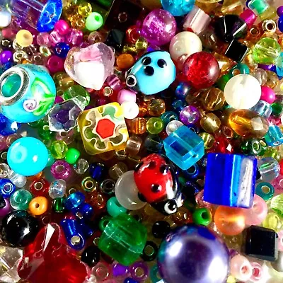 80g Glass Beads 3mm To 20mm MultiColour Mix Shapes Mix Sizes • £3.99
