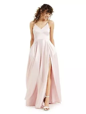 B DARLIN Womens Thigh High Slit Bra Cups Lined Spaghetti Strap Formal Gown Dress • $11.99