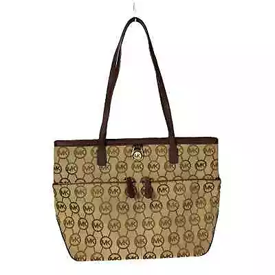Michael Kors Kempton Signature Pocket Tote Mocha Handbag Purse Brown Large • $42.49