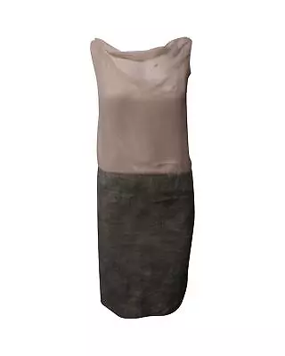 Pre Loved Roland Mouret Pink Chiffon And Grey Linen Cowl Dress  -  Midi • $1018